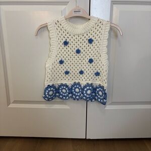 Zara Kids Crochet Tank Top - White and Blue